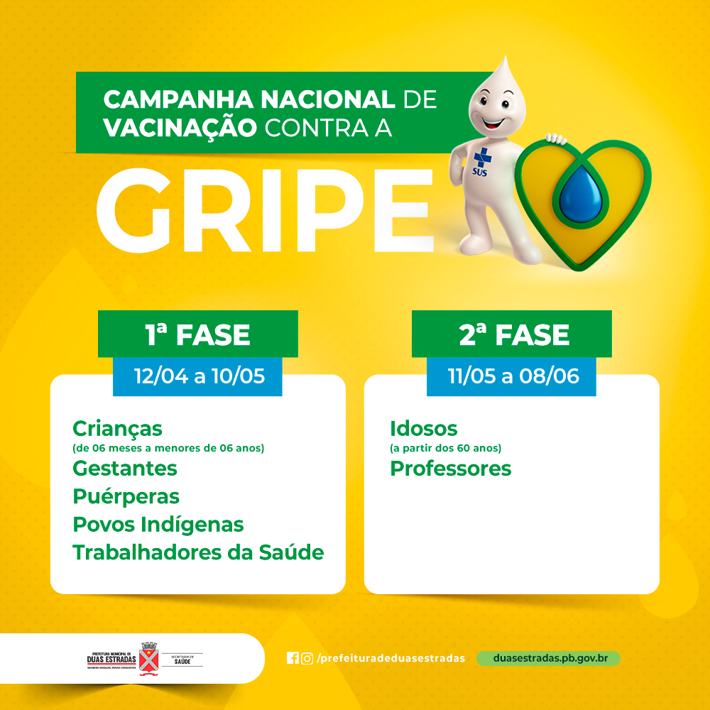 Prefeitura de Duas Estradas divulga cronograma de vacinação contra a gripe