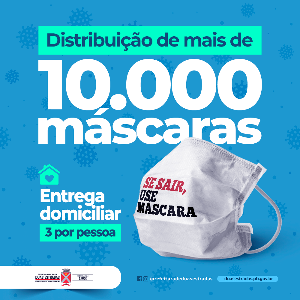 Prefeitura de Duas Estradas fará nova distribuição de máscaras de tecido à toda população
