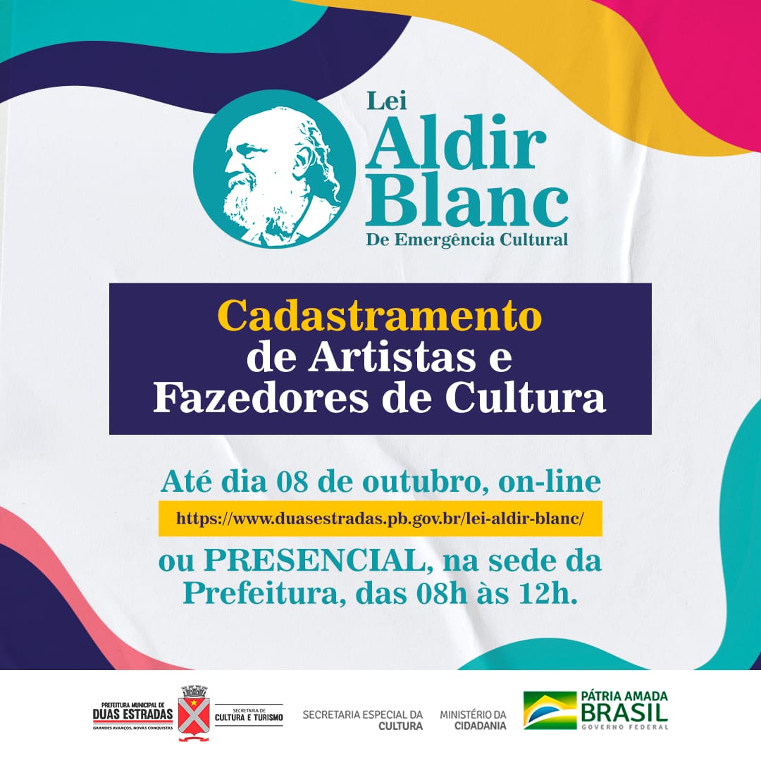 Duas Estradas: Secretaria de Cultura realiza, até dia 08, cadastro de artistas e fazedores de Cultura para Lei Aldir Blanc.