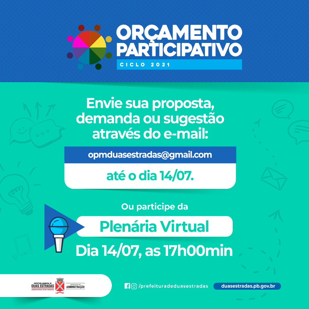 Em Duas Estradas, devido a Pandemia, Orçamento Participativo 2021, novamente, será virtual