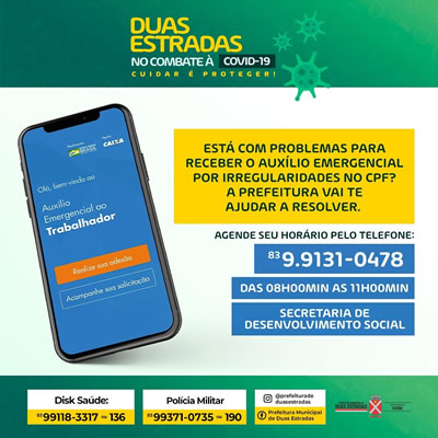 Prefeitura de Duas Estradas ajuda na regularização do CPF dos cidadãos que buscam o Auxílio Emergencial após parceria com a Receita Federal