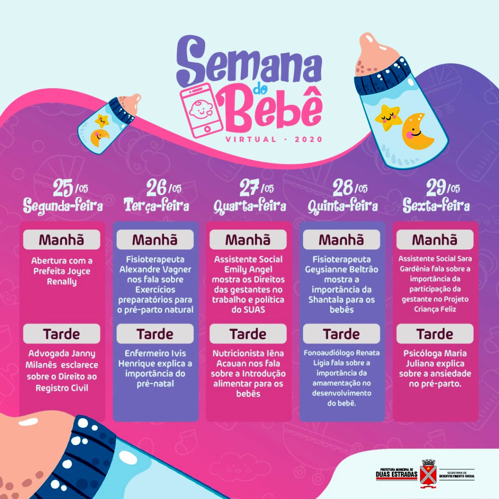 Terceira edição da Semana do Bebê em Duas Estradas inicia nesta segunda (25) e será virtual devido a pandemia da Covid-19