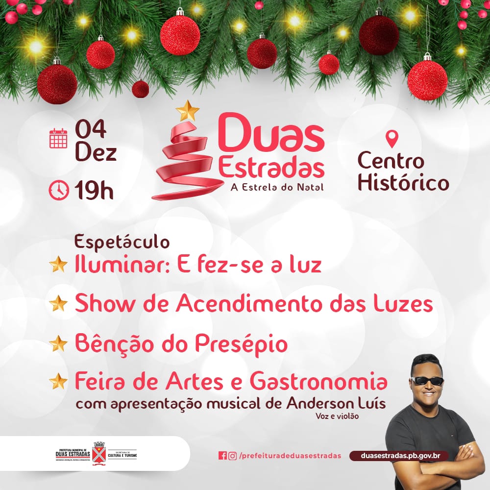 Prefeitura de Duas Estradas anuncia o espetáculo “Iluminar: E Fez-se a luz!” e a Bênção do Presépio para domingo, 04, no Centro Histórico