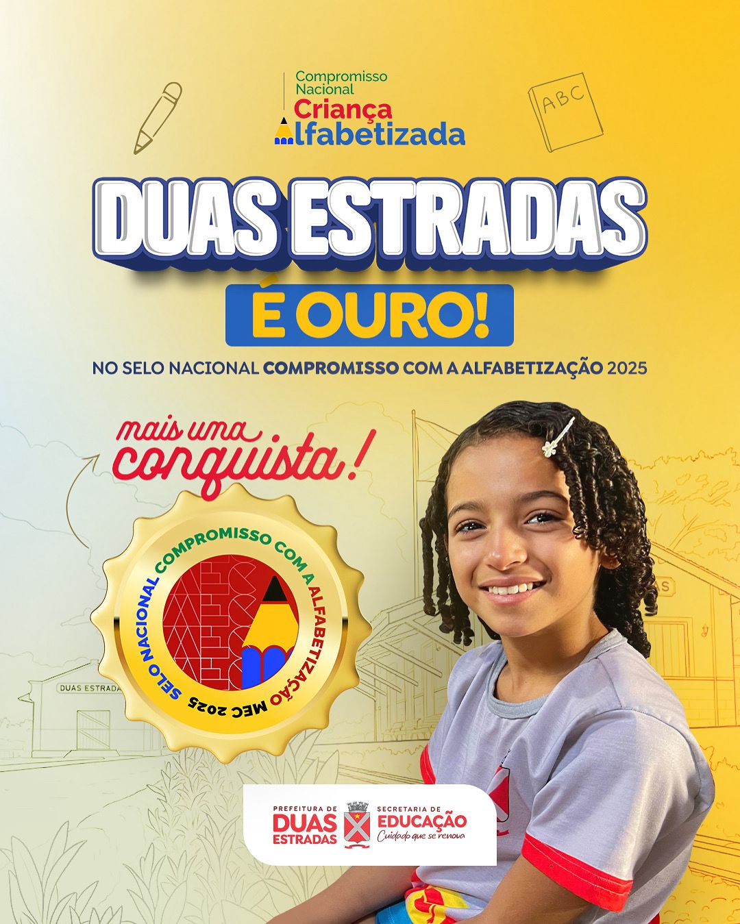 Duas Estradas conquista selo ouro no Compromisso Nacional com a Alfabetização 2025
